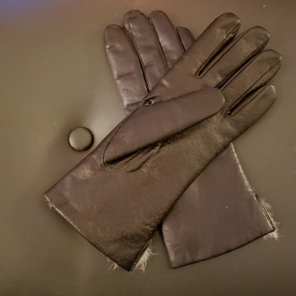 Genuine Leather Rabbit Fur Lined Gloves